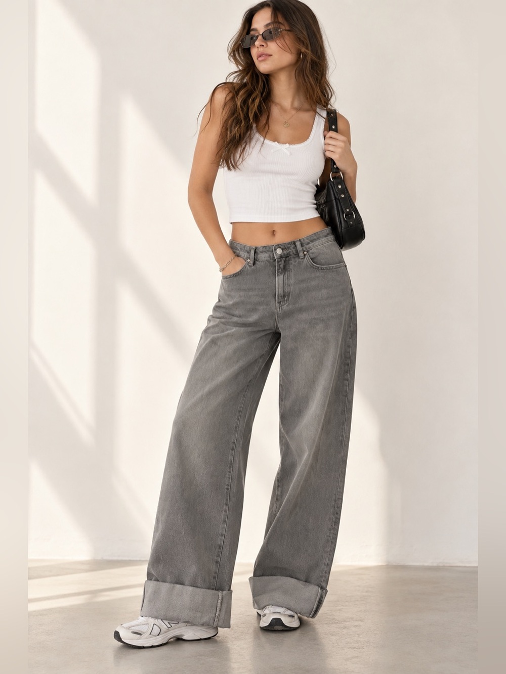 Anthropologie Pilcro High Rise Cuffed Wide Leg Jeans 29 Gray 90s Baggy Denim